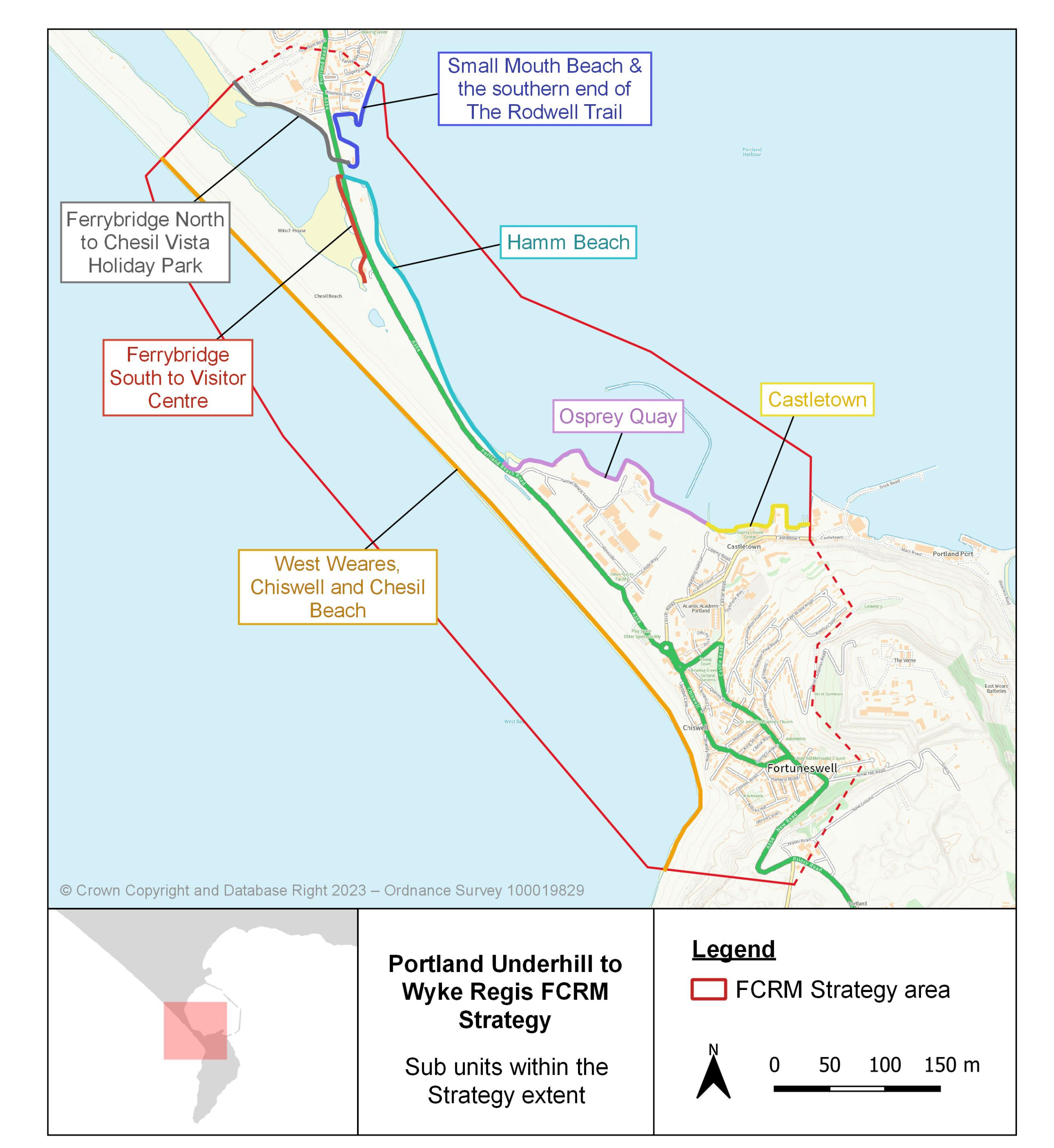 Figure 2: Portland Underhill to Wyke Regis FCRM Strategy project extent and key locations